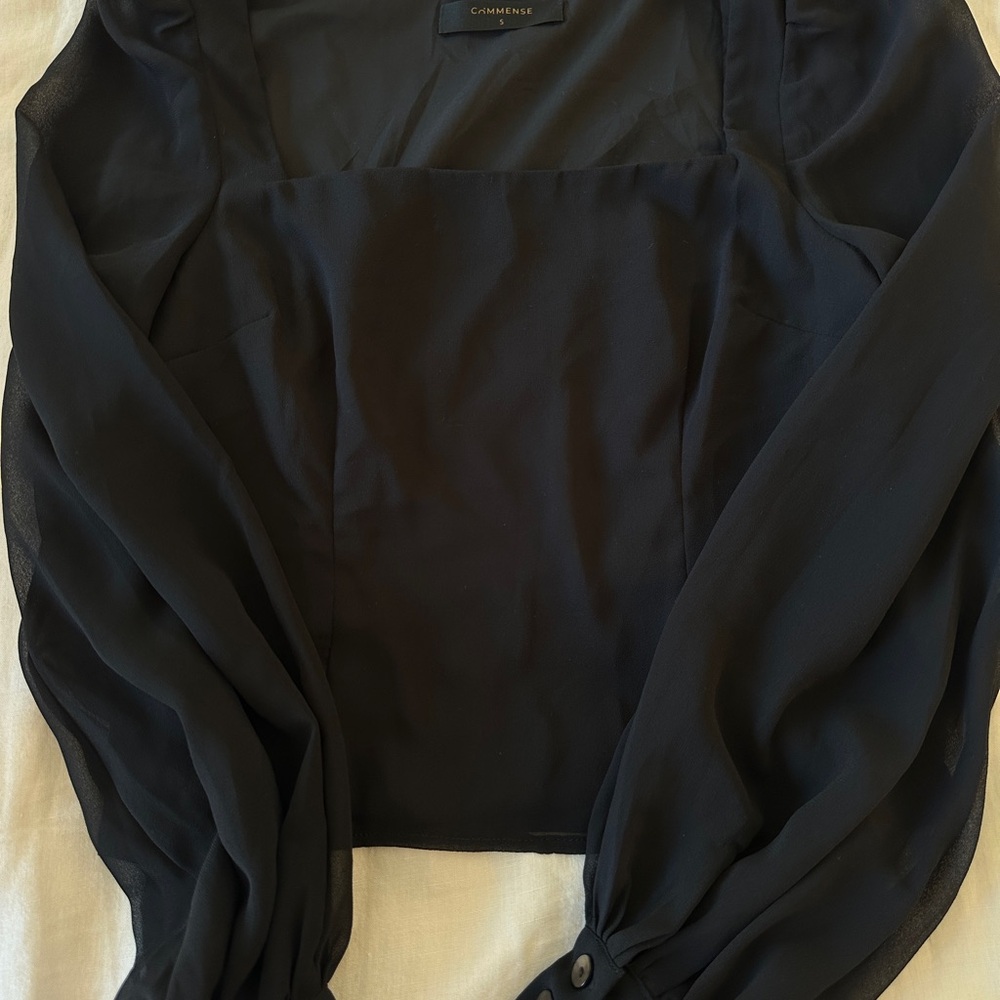 COMMENSE Elegant Black Sheer Sleeve Top - Picture 4 of 4